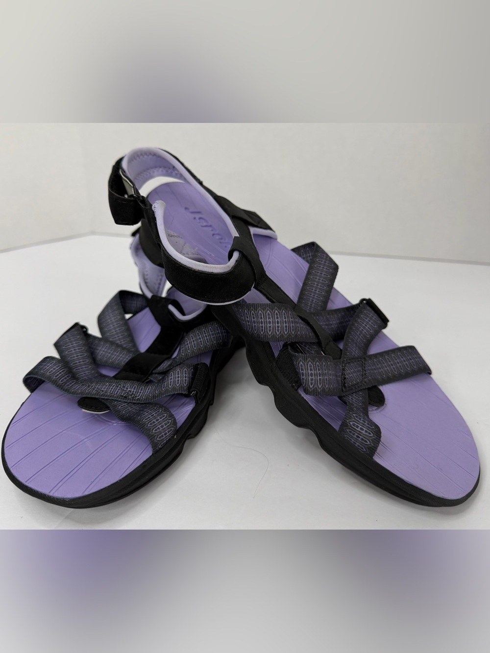JSport Kaia Size 8 Black Purple Sport Sandals Adjustable Comfort